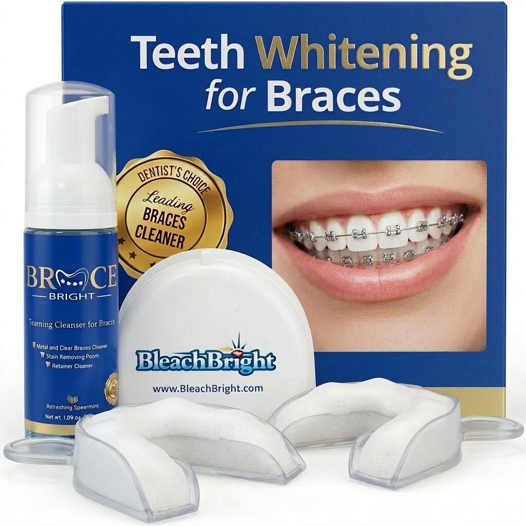 Braces-safe alternative to whitening strips with braces: BraceBright whitening foam kit and trays