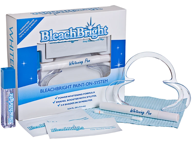BleachBright Paint-On-System whitening pen kit with retractor and enamel strengthener