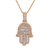 10K Gold 1.90ct Baguette Diamonds Medium Hamsa Hand Men's Pendant