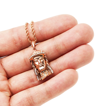 10K Rose Gold Jesus Pendant 0.48ct With 