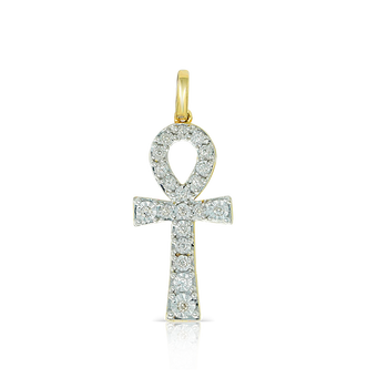 10K Yellow Gold Ankh Pendant 0.18ct 