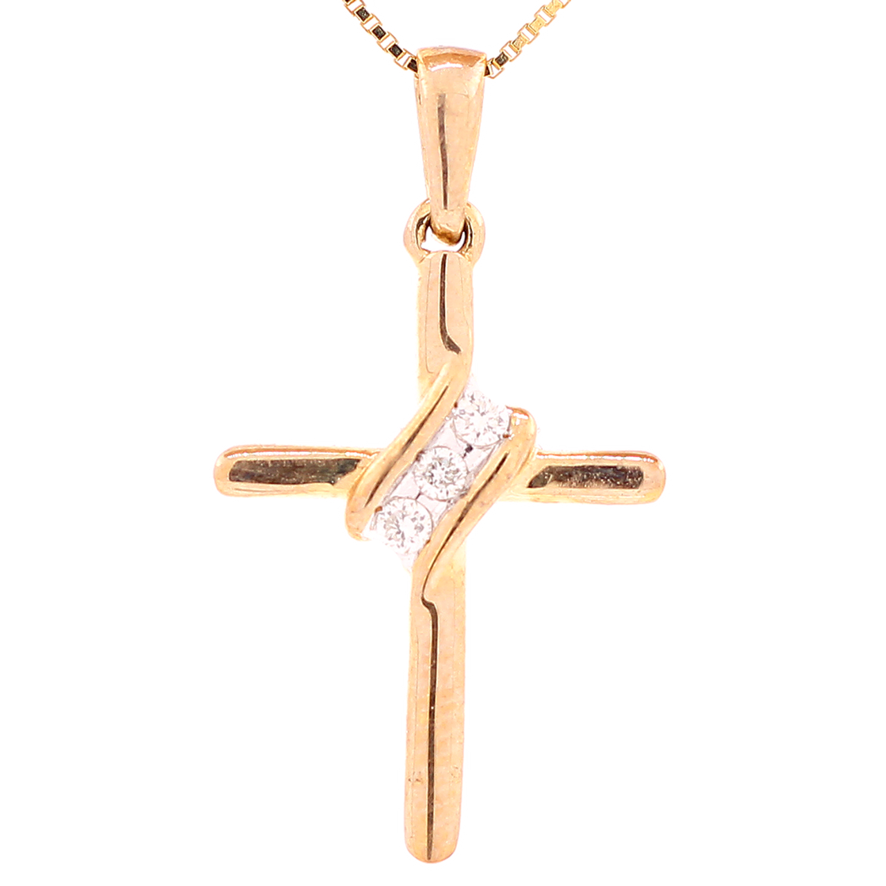 Tri-Tone 10k Gold Cross Pendant Necklace