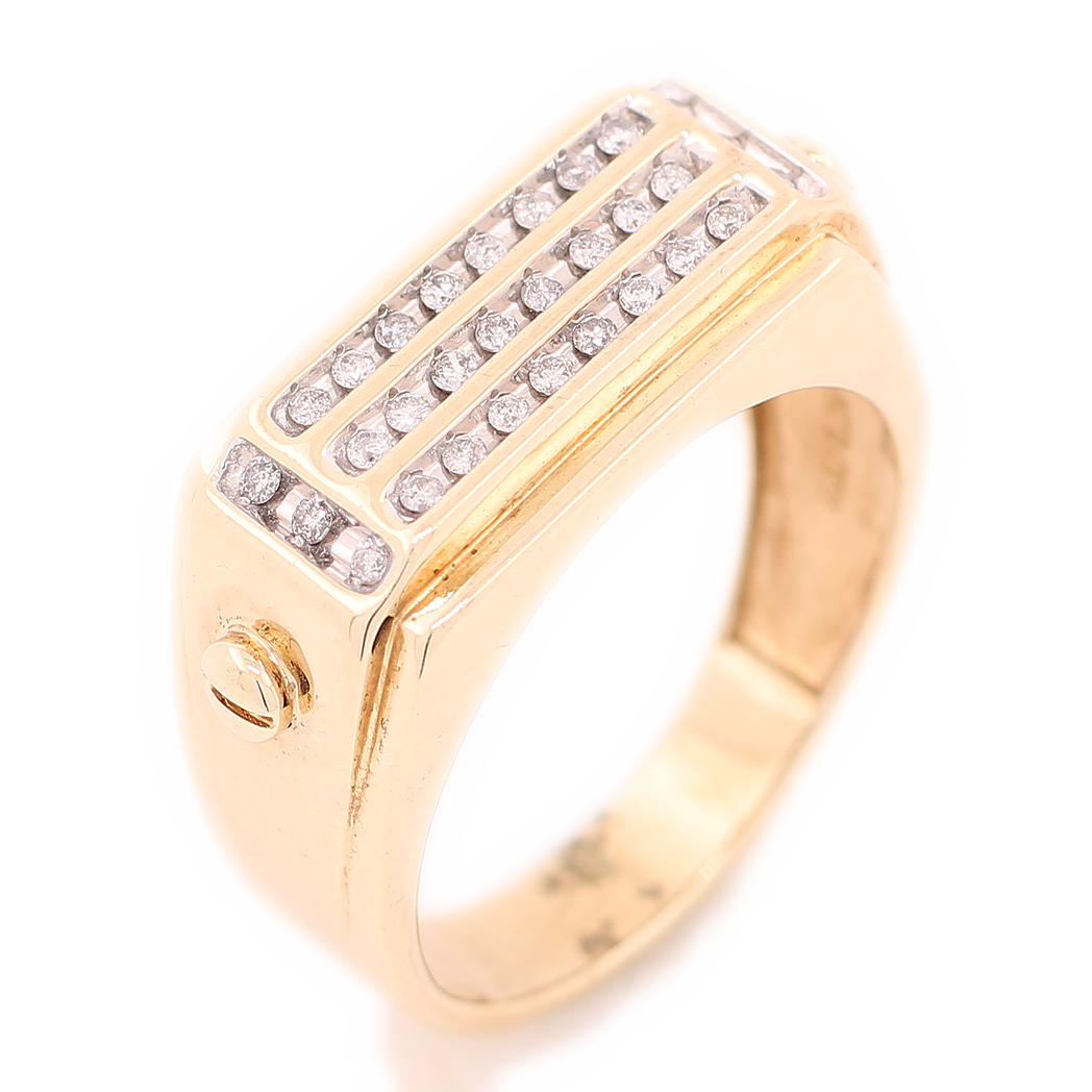 10k Gold 0.27ct 3 Row Diamonds Classic Men's Ring King Johnny