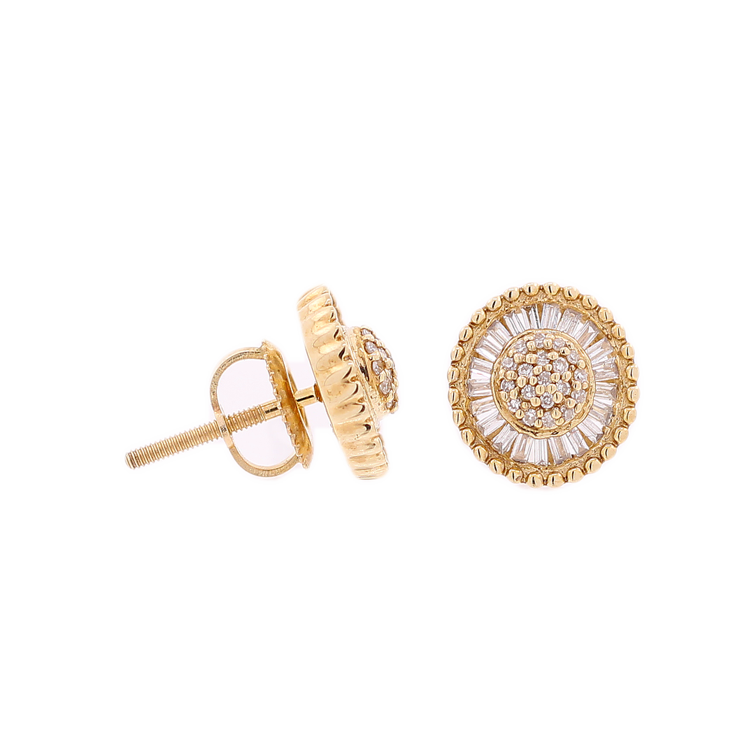 10K Gold 0.28ct Baguette Diamonds Circle Men's Earrings King Johnny