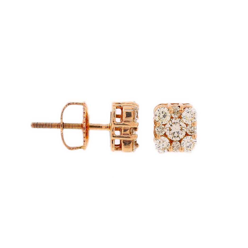 14K Gold 0.75ct Cluster Diamonds Square Men's Earrings King Johnny