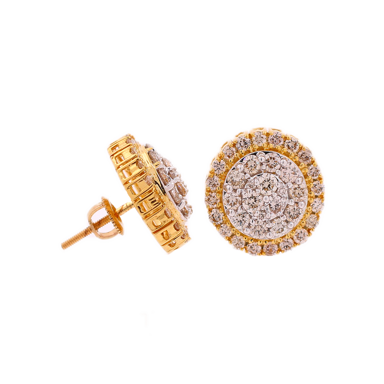 10K Gold 2.10ct Cluster Diamonds 2 Step Circle Men's Earrings King