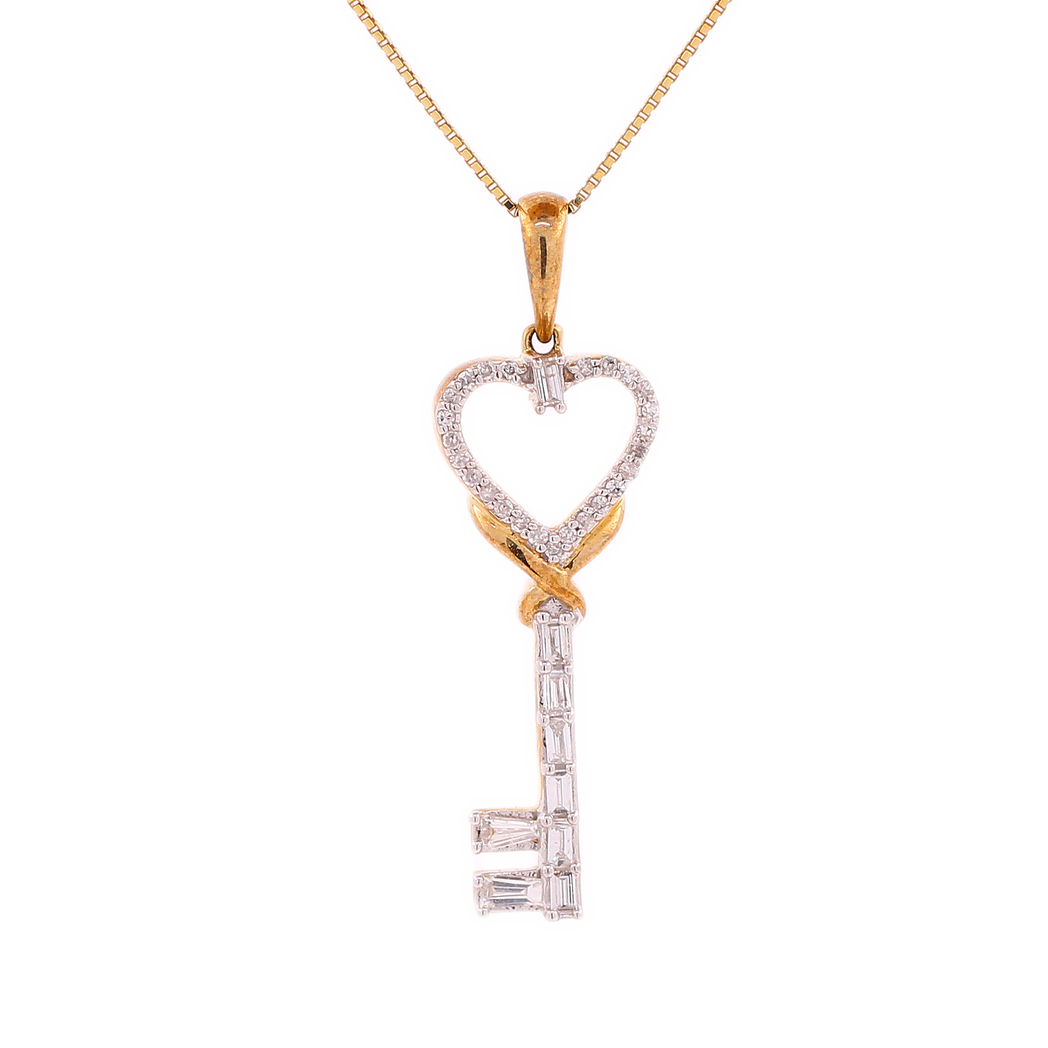 10K Gold 0.20ct Diamonds Tied Heart Key LDS Pendant King Johnny