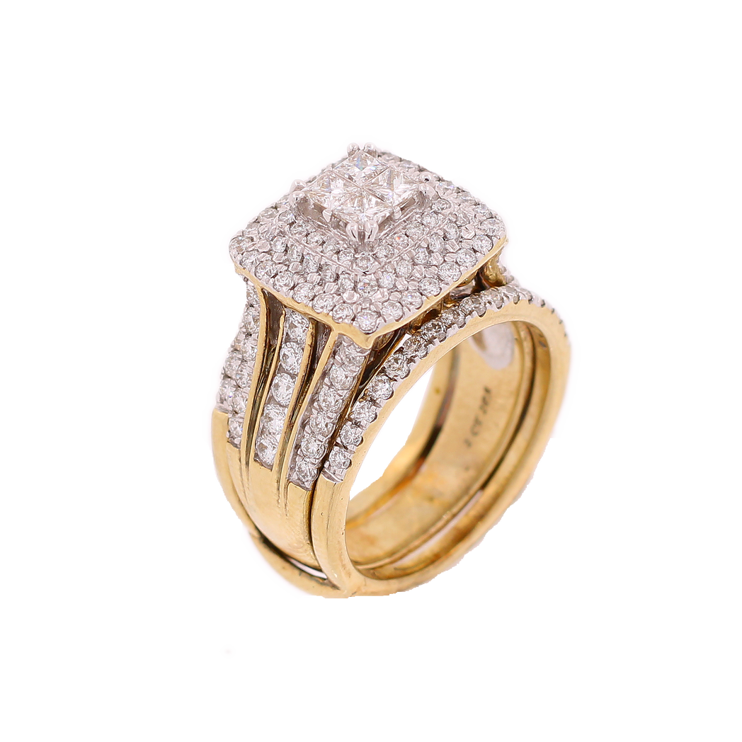 14K Gold 2.01ct Diamonds Princess Cut Bridal Set Ring King Johnny