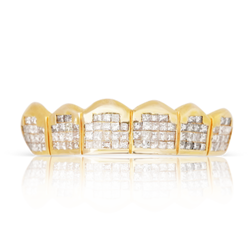 6 Yellow Gold Diamond Teeth - Princess Cut Handset Diamonds 6 Yellow Gold Diamond Teeth - Princess Cut Handset Diamonds