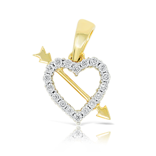 Arrow Through Heart Diamond Pendant 1.34 Carat 10K Yellow Gold (38 31mm)