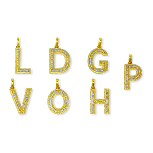 10K Yellow Gold Diamond Baguette Letter Pendants with Chain 10K Yellow Gold Diamond Baguette Letter Pendants with Chain