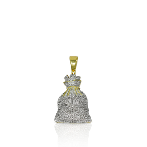 10K Yellow Gold Money Bag Pendant 0.93ct With Chain