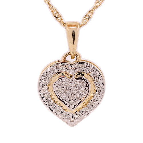 10k Yellow Gold 0.08ct Micro Diamonds 2 Step Heart Pendant