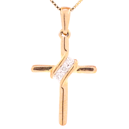 10k Yellow Gold 0.05ct Micro Diamonds Cross Pendant