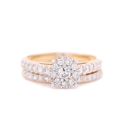 Flower-Shaped Bridal Set Ring in 14k Yellow Gold with 1.00ct Diamond Clusters