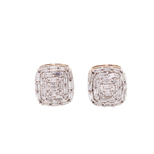 10K Gold 0.53ct Baguette Diamonds Square Men's Earrings