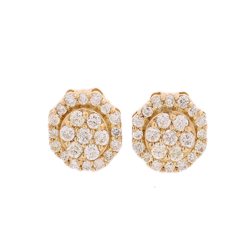 10K Gold 1.27ct Cluster Diamonds 2 step Octagon Men's Earrings King