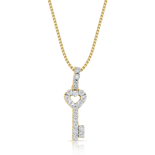 10k Yellow Gold 0.10ct Micro Diamonds Heart Key Pendant