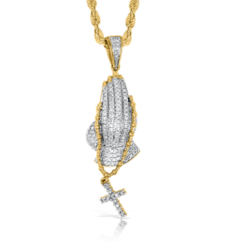 Diamond Praying Hands Necklace 1/4 ct tw 10K Yellow Gold & Sterling Silver  18