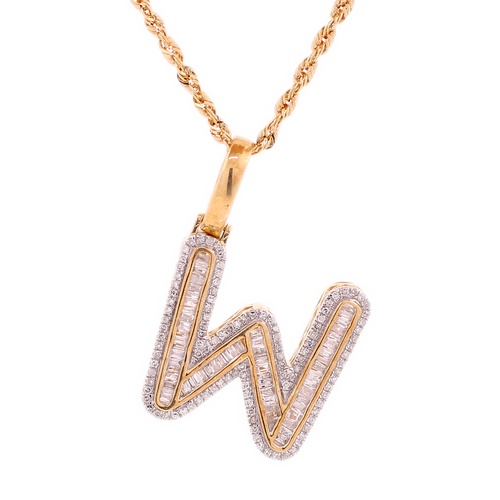 10k Gold 0.66ct Baguette Diamonds Initial [W] Unisex Pendant