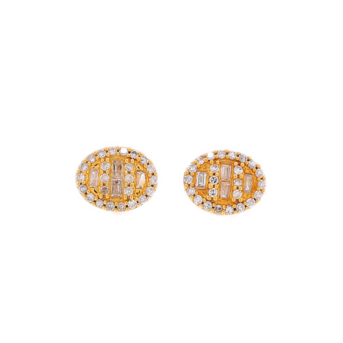 10K Gold 0.33ct Baguette Diamonds Tiny Oval Earrings