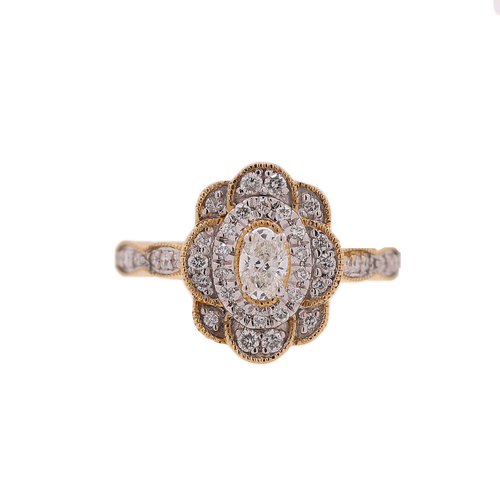 Oval Top Flower Ladies' Ring in 14k Yellow Gold with 0.50ct Diamonds
