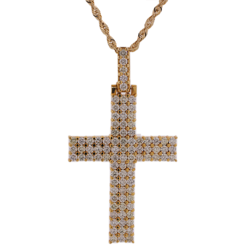 10k Gold 11.50ct Cluster 13-Pointer Diamonds Custom Cross Men's Pendant