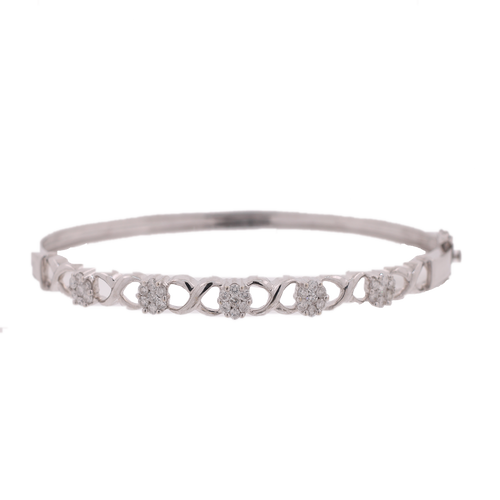 14k White Gold | 1.00ct Diamonds Flower Style Bangle