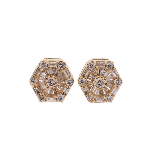 10k Yellow Gold 0.54ct Diamonds Hexagon Shape Unisex Earrings