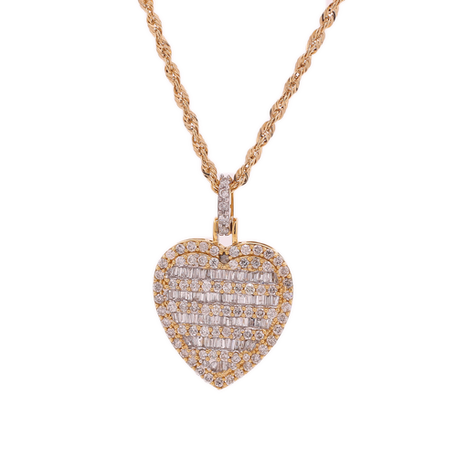 10k Yellow Gold 1.20ct Diamonds 2 Step Heart Pendant - King Johnny