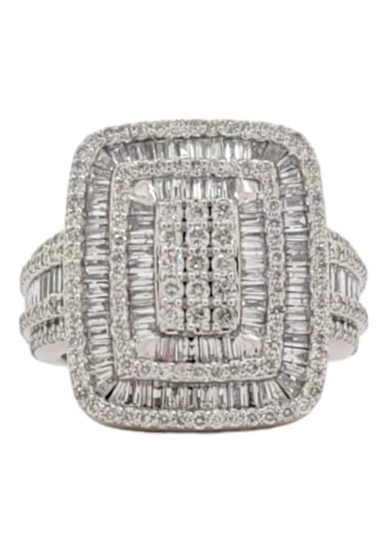 Men's 10kt White Gold Ring with 2.60ct Square-Shaped Baguette Diamonds Men's 10kt White Gold Ring with 2.60ct Square-Shaped Baguette Diamonds