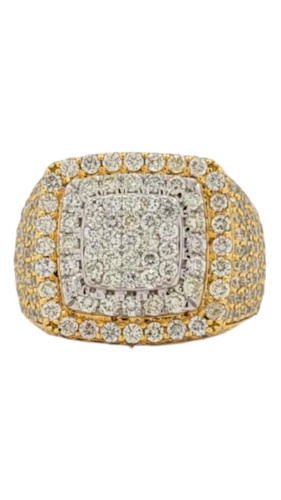 Men's 10kt Yellow Gold Square-Shaped Pinky Ring with 4.00ct Round Diamonds in Prong Setting