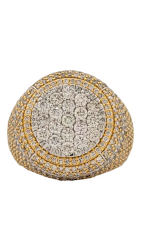 Men's 10kt Yellow Gold Dome Style Iced Out Pinky Ring with 3.85ct Diamonds