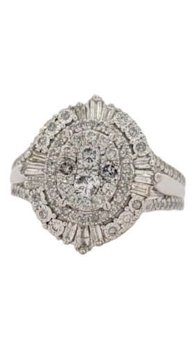 10kt White Gold Ladies Ring with 1.00ct Oval-Shaped Diamonds