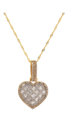 10kt Yellow Gold Heart Pendant with 1.25ct Baguette Diamonds 10kt Yellow Gold Heart Pendant with 1.25ct Baguette Diamonds