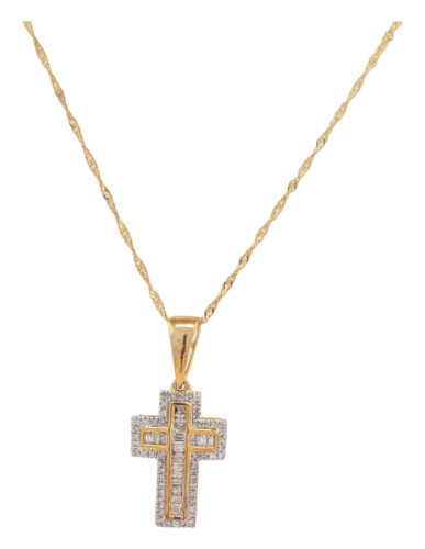 10kt Yellow and White Gold Cross Pendant with 0.25ct Baguette Diamonds 10kt Yellow and White Gold Cross Pendant with 0.25ct Baguette Diamonds