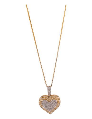 10kt Yellow Gold Heart Pendant with 0.45ct Baguette and Round Diamonds 10kt Yellow Gold Heart Pendant with 0.45ct Baguette and Round Diamonds