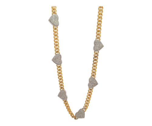 10K Yellow and White Gold Heart Cuban Link Chain with 7.4ct Diamonds 10K Yellow and White Gold Heart Cuban Link Chain with 7.4ct Diamonds