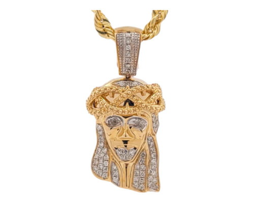 10K Yellow Gold Men's Jesus Head Pendant with 0.30ct Diamonds 10K Yellow Gold Men's Jesus Head Pendant with 0.30ct Diamonds
