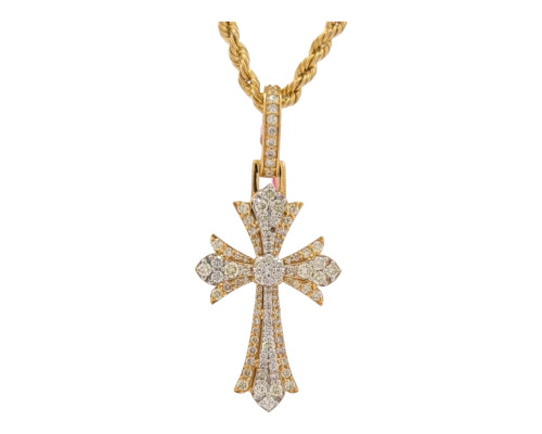 10K Yellow Gold Spiky Cross Pendant with 0.90ct Diamonds 10K Yellow Gold Spiky Cross Pendant with 0.90ct Diamonds