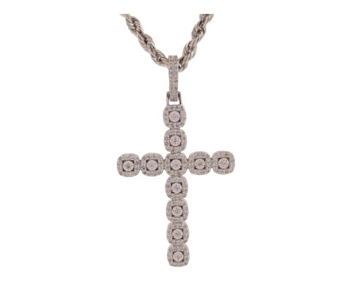 10K White Gold Cross Pendant with 1.55ct Diamonds and Circle Design 10K White Gold Cross Pendant with 1.55ct Diamonds and Circle Design