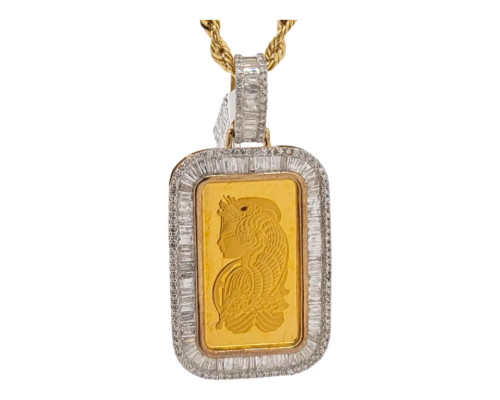 10K Yellow Gold Pamp Suisse 5g Gold Bar Pendant with 1.40ct Diamonds Bezel Setting