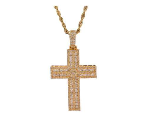 10K Yellow Gold 3D Men's Cross Pendant with 3.14ct Diamonds 10K Yellow Gold 3D Men's Cross Pendant with 3.14ct Diamonds