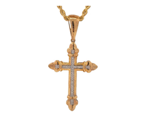 10K Yellow Gold Cross Pendant with 0.10ct Diamonds 10K Yellow Gold Cross Pendant with 0.10ct Diamonds