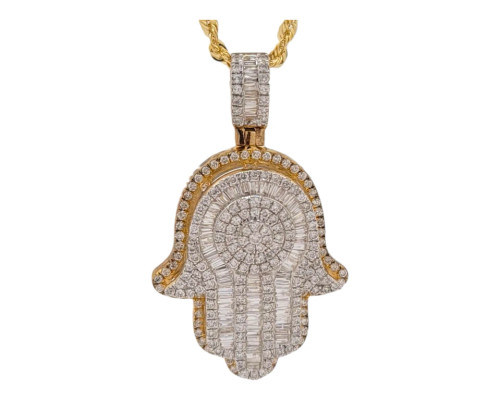 10K Yellow Gold Hamsa Pendant with 3.03ct Diamonds 10K Yellow Gold Hamsa Pendant with 3.03ct Diamonds