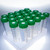50 mL centrifuge tubes in a tray with uncut silicone SeptaSecure caps. The tubes are clearly marked with graduations for precise measurement, designed for efficient sample management and secure storage in laboratory and field settings.