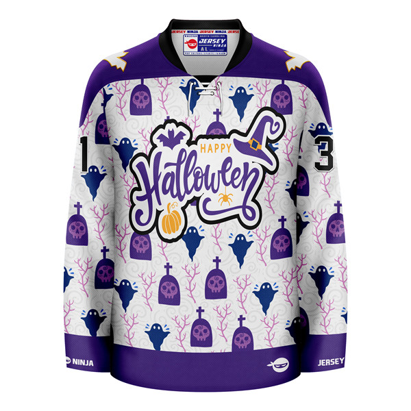 Jersey Ninja Halloween Emblazoned Ghosts Holiday Hockey Jersey