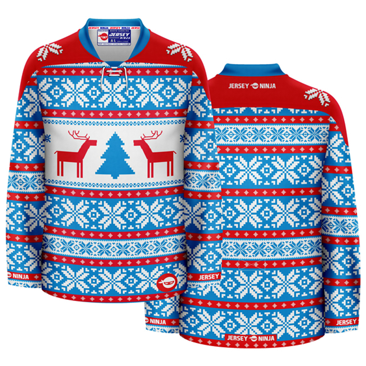Jersey Ninja - Christmas Winter Blues Ugly Sweater Holiday Hockey Jersey
