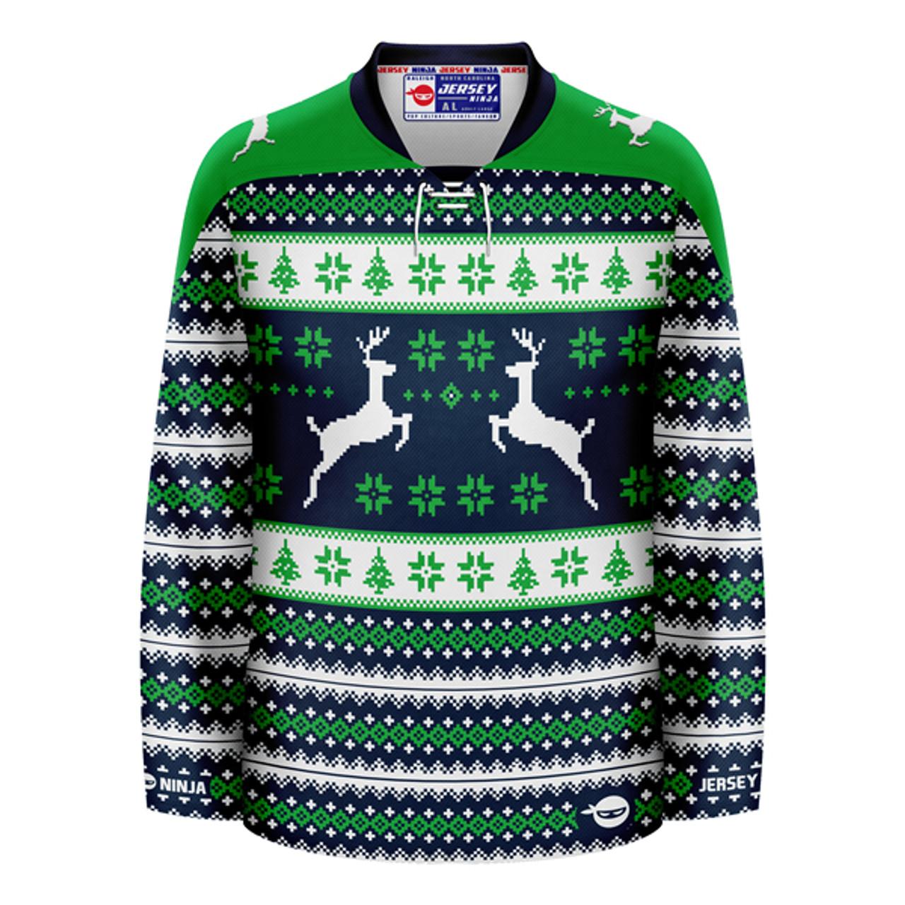Christmas North Pole Nicks Green Holiday Hockey Jersey Ugly Sweater