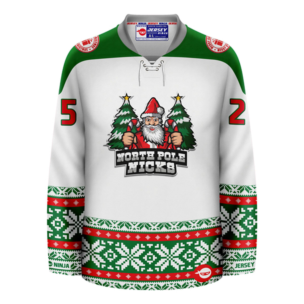 Custom Christmas North Pole Nicks Green Holiday Hockey Jersey Ugly
